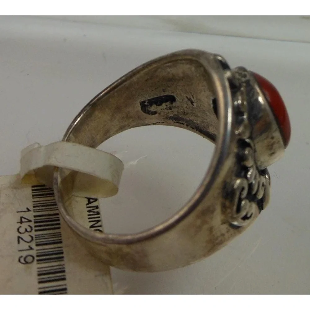 Exquisite Vintage 1990's Sterling Silver Carnelian Cigar Band Ring - Size 7.5 - Picture 6 of 11